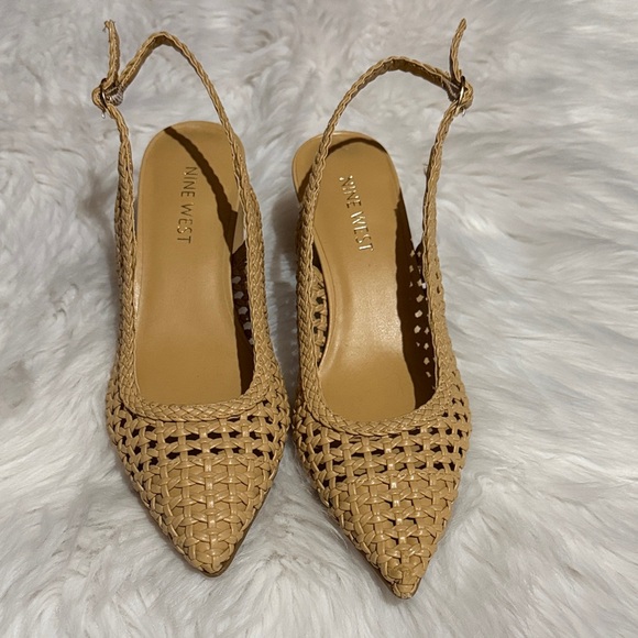 Nine West Beige Woven Slingback Heels - Picture 1 of 6